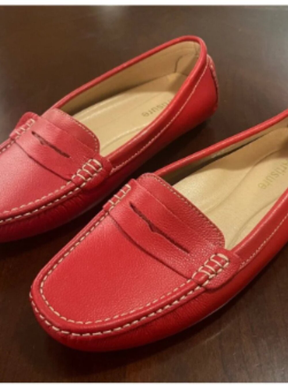 Artisure Artisure‎ Womens Red Pebbled Leather Driving Loafers Penny